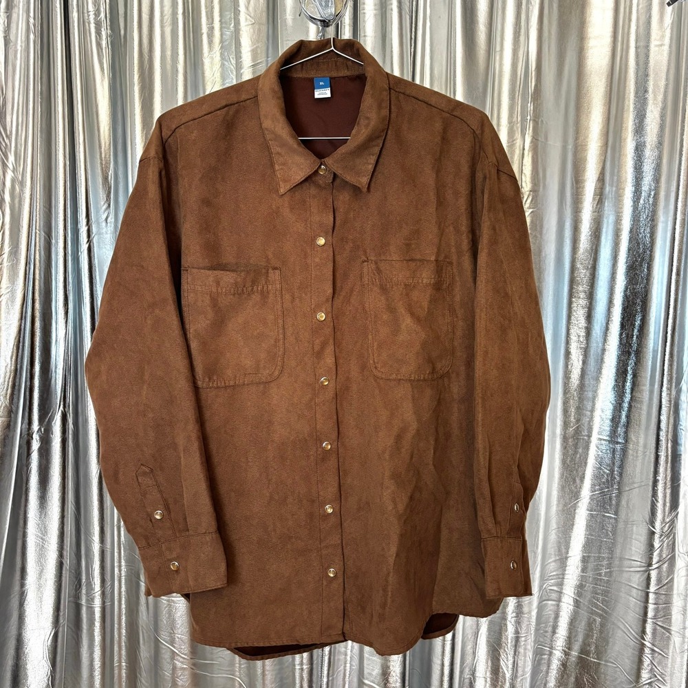 Old Navy Brown Faux Suede Western Pearl Snap Shacket